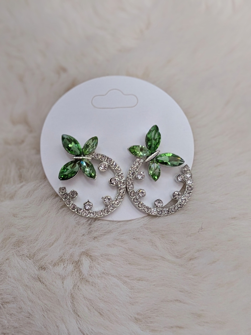 Green Crystal Floral Hoop Earrings - Women Jewelry